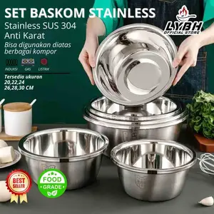 【baskom】Saibon/Set Baskom Baja Tahan Karat Baskom Makan Food Grade 304 Baskom Bumbu Dapur Rumah Pengocok Telur Tebal Keranjang Cuci Sayuran Baskom Sup Bocor/baskom