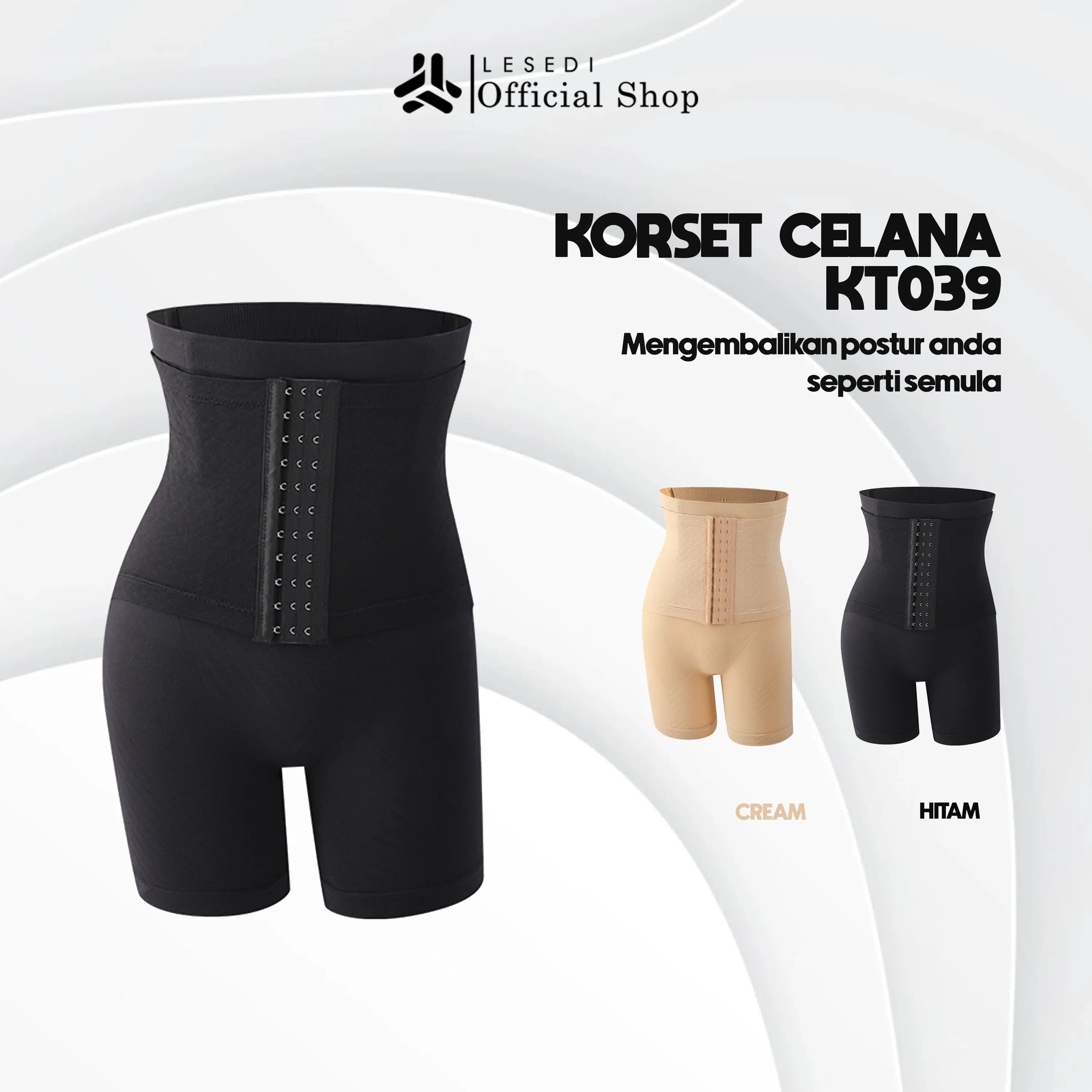 LESEDI Panjang  Korset Legging Celana Wanita Motif Polos High Waist Bahan Seamless KT039 Warna Hitam/Cream Tebal Lembut