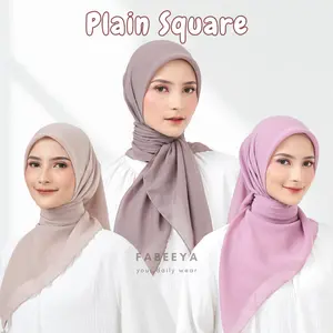Fabeeya - Plain Square Hijab Segi Empat Premium Polycotton Basic Double Hycon Lembut Muslim Kerudung Anti Letoy Nyaman