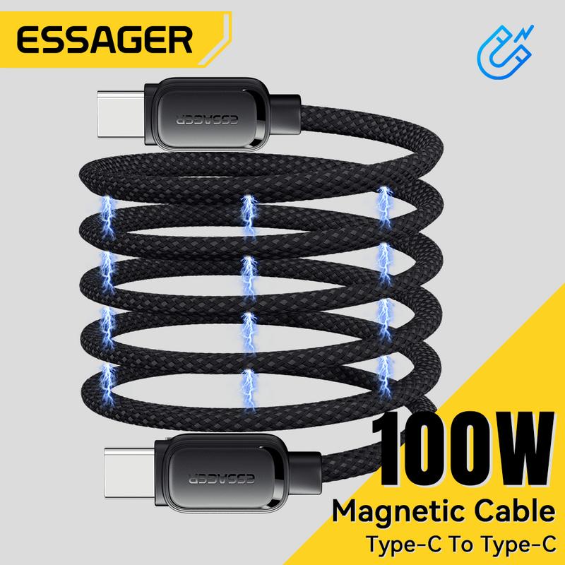 Cáp Type C, Essager C-C PD 100W 60W Sạc Siêu Nhanh, Sạc Nhanh, Tương Thích Với iPhone 15, Xiaomi Redmi, Cá Mập Đen, Huawei Mate 60 Pro, Oneplus, Samsung Honor, Máy Tính Bảng C-C, Máy Tính Xách Tay, Điện Thoại Di Động, Cáp Dây, Màu Đen
