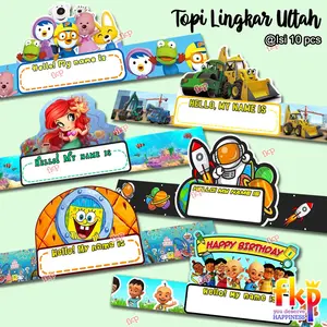 FUN KIDS PARTY - Topi Lingkar Ulang Tahun Anak Karakter / Topi Ikat Lingkaran Karakter Kertas / Topi Ultah Anak / Topi Bulat Ulang Tahun