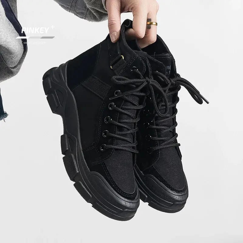 PINKEY P018 Sepatu Wanita Sneakers Boots Shoes Canvas Karet Tinggi Sol 4.5 Cm Insole Sponge Berlubang Comfy Elegant 1
