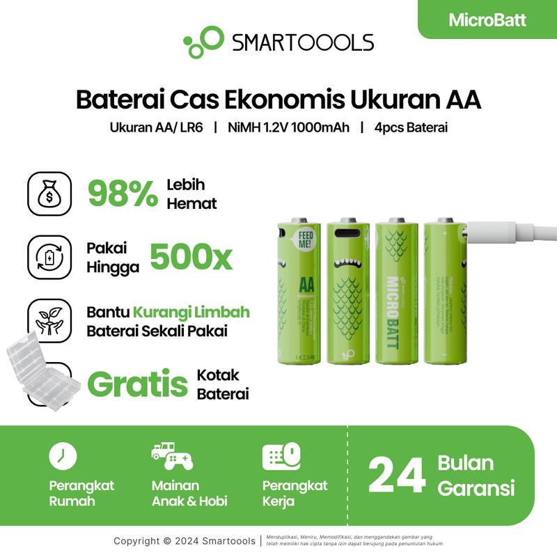 Baterai Cas Isi Ulang 4pcs Smartoools MicroBatt AA 1.2V Micr - Shop ...