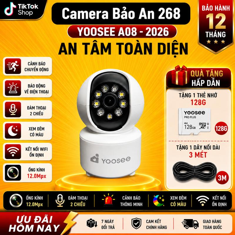 Camera Yoosee + Thẻ 128G xoay 360 Độ,Xem Đêm Có Màu, Đàm Thoại 2 Chiều (A8 +…