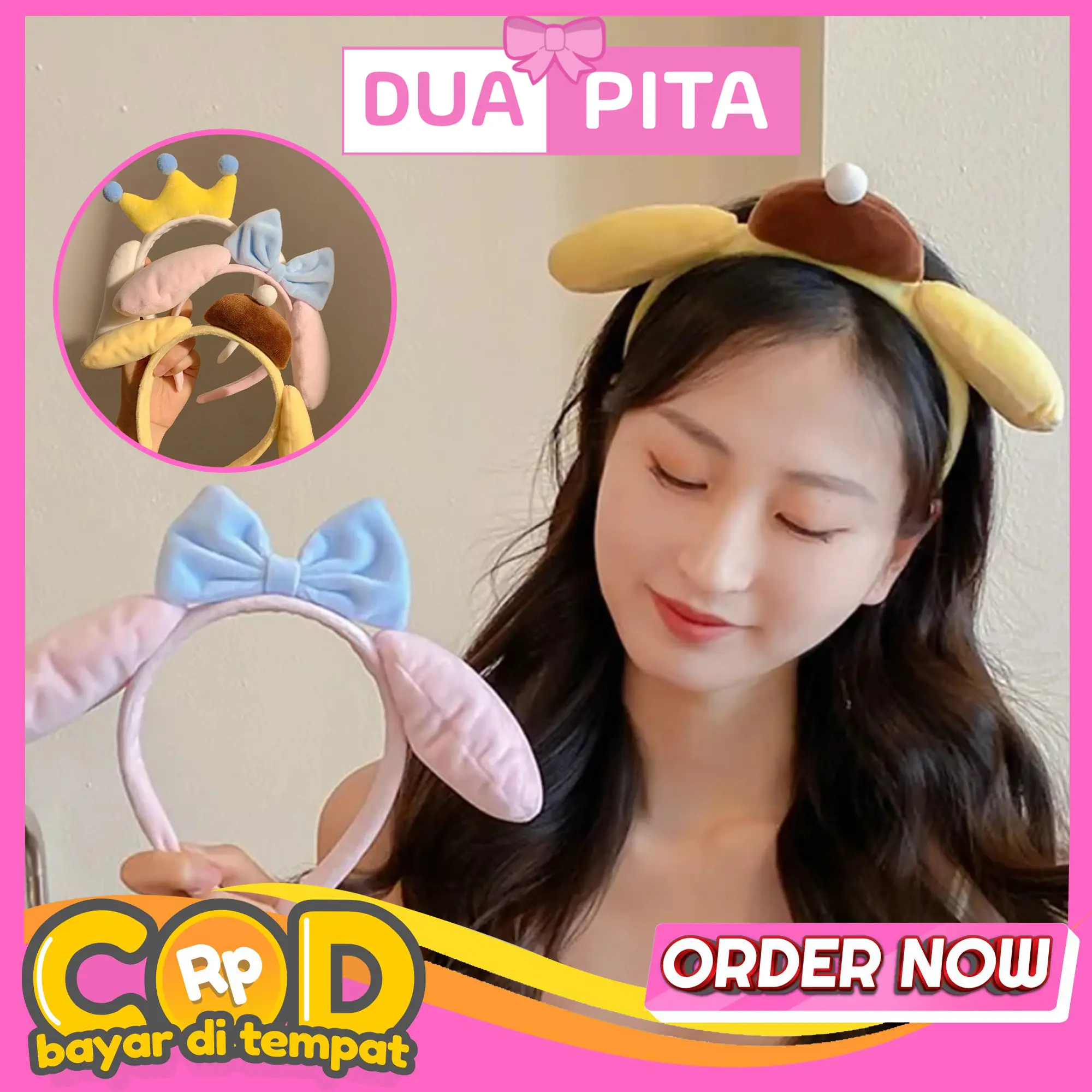 DP202 Bando Kuping Karakter Lucu Bando Kuping Karakter Sanrio Melody Kuromi Bando Mahkota Headbands