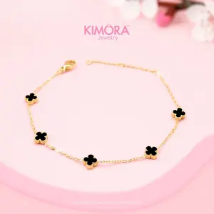 Kimora - Gelang Tangan Rantai Titanium Premium Aksesoris Wanita Anti Karat Bunga Kecil Semanggi GTT377