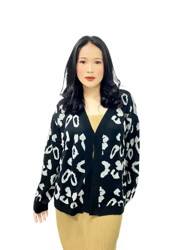 PREMIUM leopard Cardigan Rajut Vintage Cheetah Knitwear Panjang Oversize Outer Atasan Wanita 5