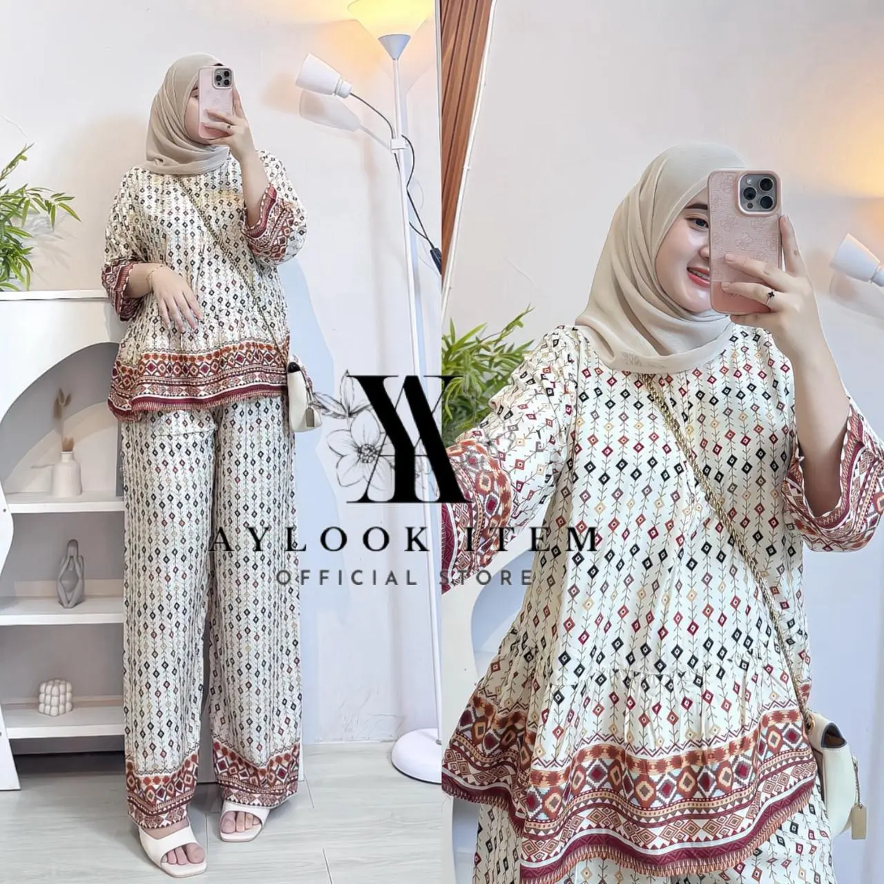 Rafella One Set Setelan Wanita Panjang Rayon Jumbo Busui Motif Terbaru Oneset Rampel Kekinian Bahan Adem Nyaman