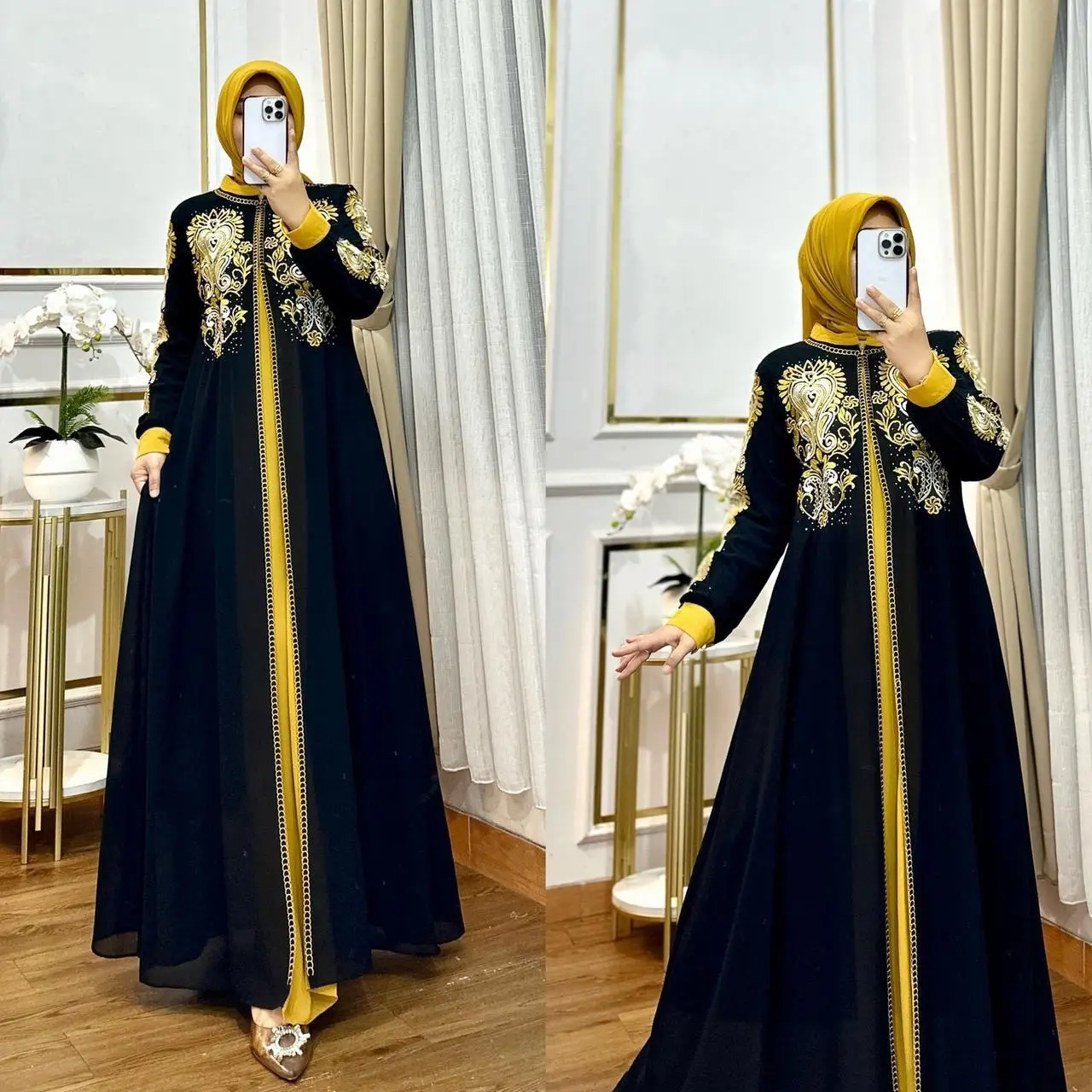 Zona_Busana Gamis Rabbani Bordir Set Hijab Elegan Mewah Terbaru Dress Pesta Wanita Muslim Kekinian