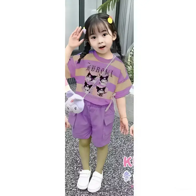 SETELAN KUROMI SALUR CELANA PENDEK UNTUK ANAK PEREMPUAN UMUR 1-6 TAHUN BAJU VIRAL TERBARU 2