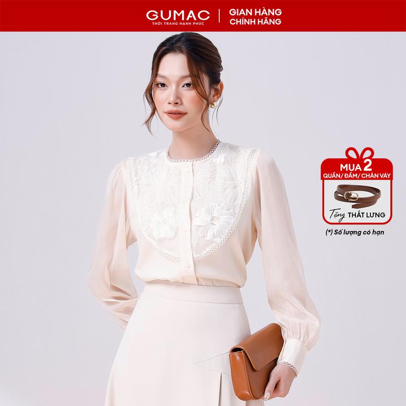   MUA 2 GIẢM THÊM 5%  Áo sơ mi nữ tay dài kiểu voan tơ phối ren nữ tính công sở thanh lịch thời trang GUMAC LAF0901 