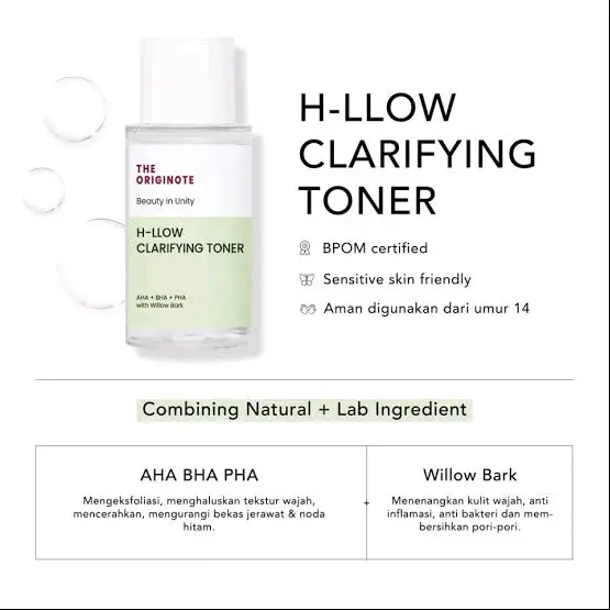 THE ORIGINOTE H-LLOW TONER CLARIFYING TONER AHA+BHA+PHA Penyegar Wajah 1