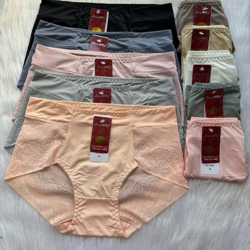 Quần lót nữ lưng cao vải thun lạnh phối ren gấm 3255 size từ 46kg-67kg