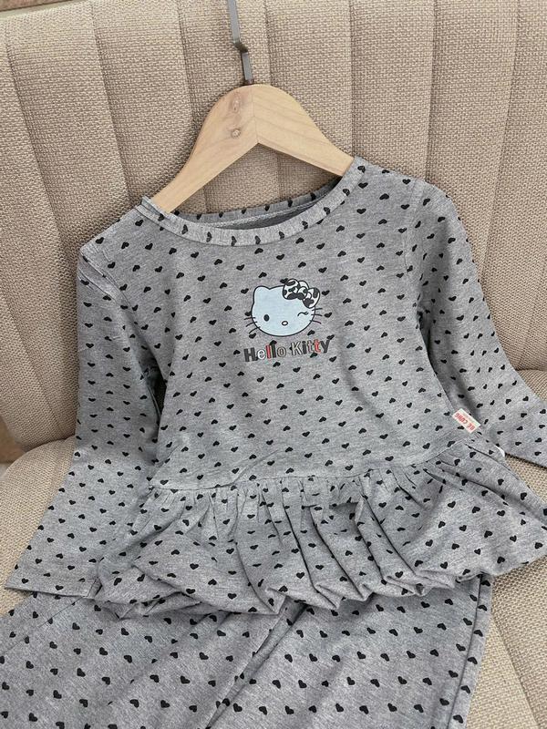 Set Áo Thun Tay Dài 2 Màu Tim Đen Kitty Kèm Quần Dài 86U Dành Cho Bé Gái