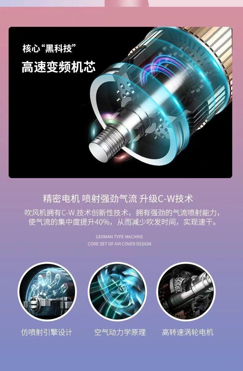 Product Introduction of Authentic German style quick drying hair dryer for household use, with strong wind power, hair salon, hotel specific, high-power negative ion hair care, and silent operation 14