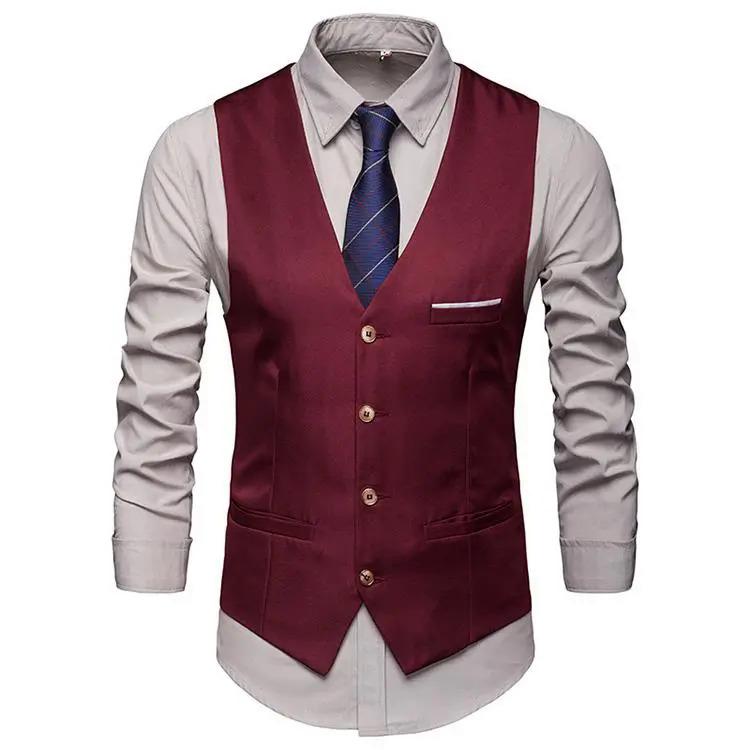 Product Introduction of Okamoto men's fashion suit vest, single breasted plain color V-neck formal jacket men suit jacket 8