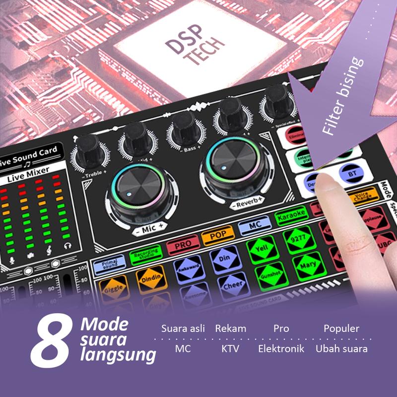 Bonkyo F999 sound card + Headphone Berkabel dengan pemantauan peralatan audio set lengkap mikrofon sound card TIKTOK bernyanyi ponsel mixer khusus rekaman lagu K profesional[COD] 3