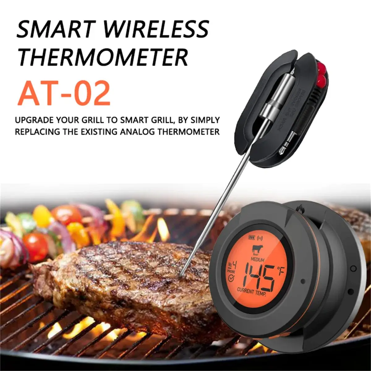 TEK Termometer Makanan Digital Daging Kopi Susu Smart Wireless 2 Probe - AT-02
