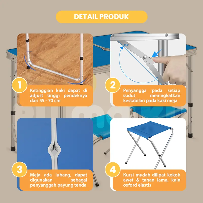 RUMAKU Meja Jualan Lipat Portable Serbaguna Lubang Tengah Payung Tenda Outdoor Camping Free 2 Kursi 5