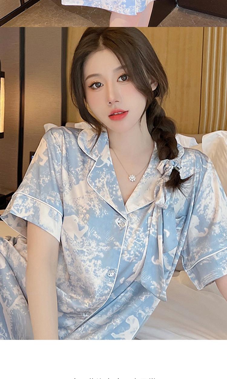 Product Introduction of Summer pajamas nightdress women thin short-sleeved shirt medium long home clothes can be worn outside 19