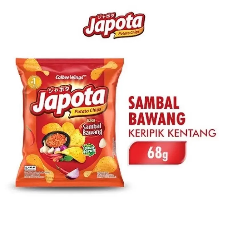 Japota potato chips rasa sambal bawang / kemasan 68g / camilan potato rasa pedas 0