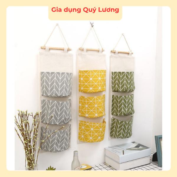 Túi treo, túi giỏ vải bố đựng đồ 3 ngăn treo tường treo đồ vintage đựng đồ decor trang trí nhà cửa không thấm nước