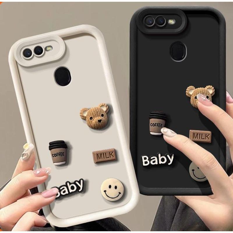 Ốp lưng tự làm cho Oppo A5S, A12, A7, F9, F9 Pro, A9, A5, A3S, A12E, A15, A15S, A16, A31, A53, A92, A52, A8, A32, A96, A95, A76, A74, A54, 3D, DIY, thời trang sáng tạo, gấu hoạt hình, ốp điện thoại thủ công