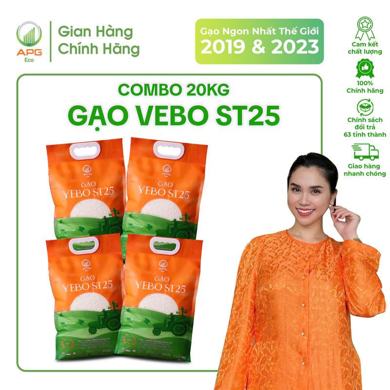  Combo 4 Bao Gạo 5Kg Vebo ST25 APG ECO thượng hạng  Tổng nhận 20Kg  