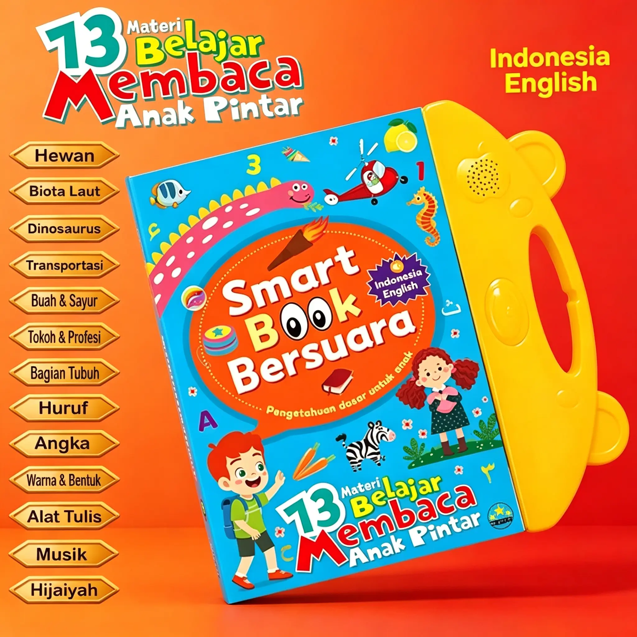 Mainan Pengenalan Emosi Dasar Buku Audio Elektronik 3 In 1: Indonesia, Inggris, Mandarin. Smart Book Belajar Membaca, Mengenal Senang, Sedih, Marah, Takut. Untuk Paud, Tk, Usia 3-6 Tahun. 26 Tema: Abjad, Angka, Perasaan, Hewan, Warna, Buah-Buahan, Tubuh,