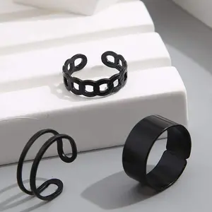 Cincin Set 3 in 1 Ivonette Cincin Fashion 3Pcs Cincin Korea Silver Gaya Punk Aesthetic Cincin Pria keren Untuk Wanita Ring Jewelry MK Alloy Paduan
