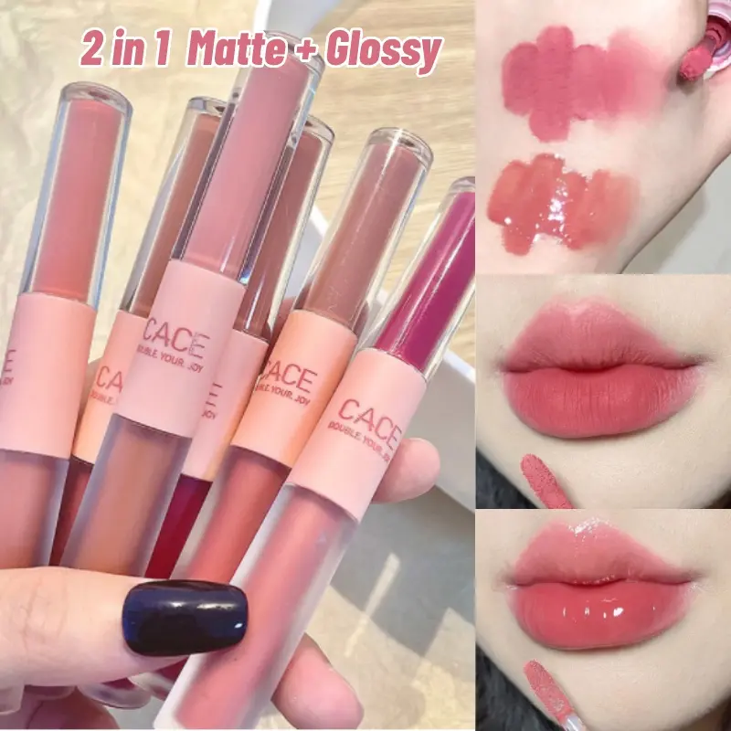 Son Kem Hai Đầu, CACE, Lì Và Bóng, 2 Trong 1, Bùn Môi, Mặt Sương, Son Bóng Nước Mật Ong, [Hot]