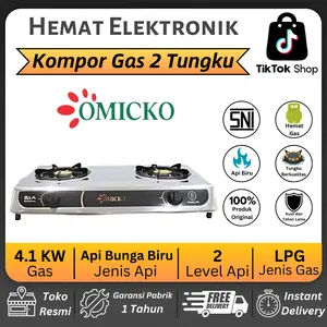 (COD) OMICKO Kompor Gas 2 Tungku Api Biru Hemat Gas & Tahan Lama Burner