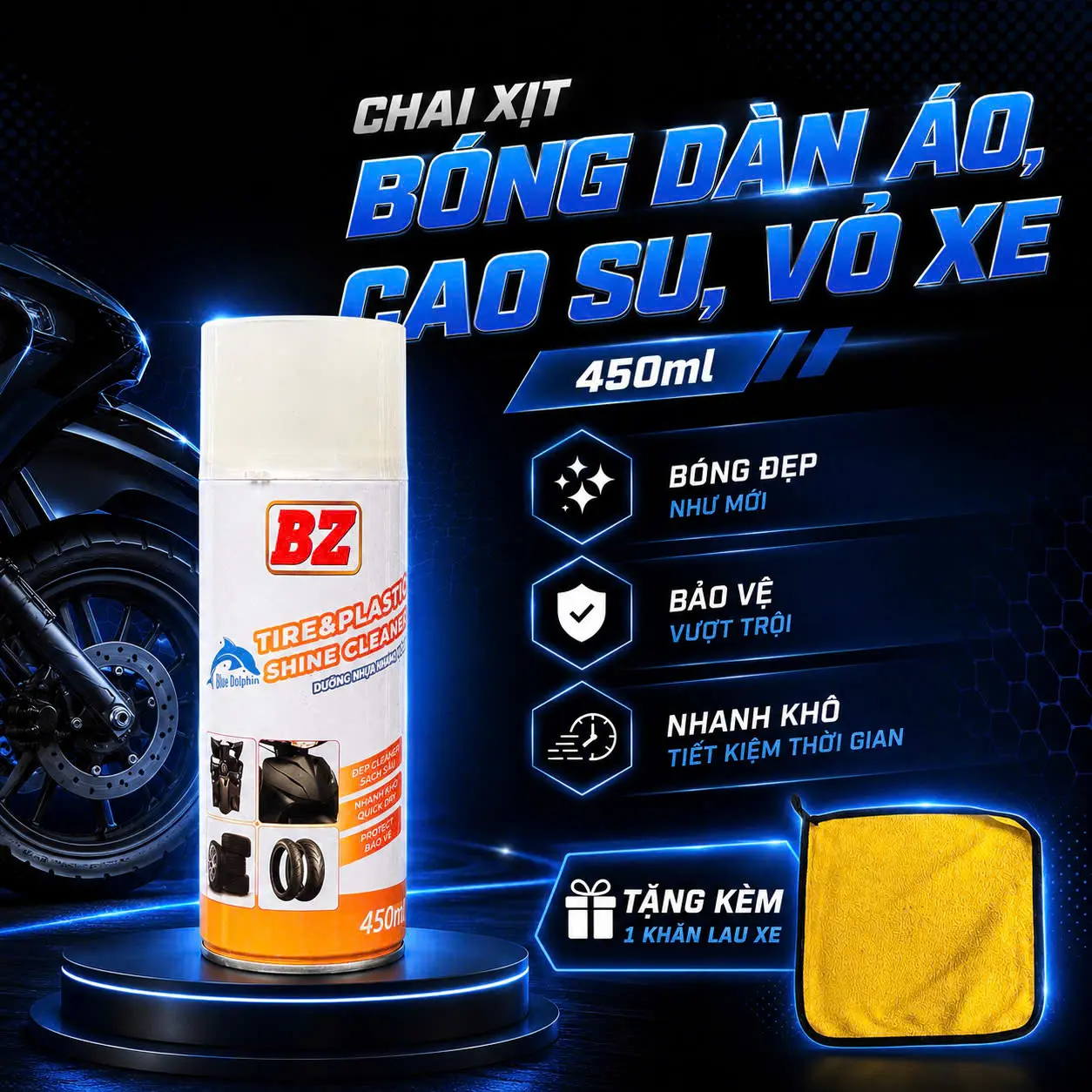 CHAI XỊT BẢO DƯỠNG VỎ XE BZ 450ML