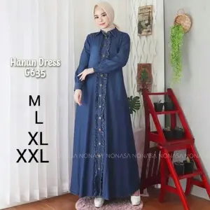 Gamis Jeans Zura All Size Fit M-XXL – Bahan Import Mewah & Elegan