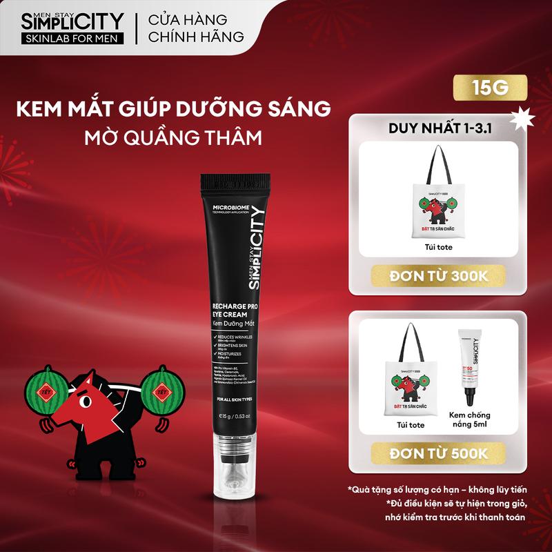  Kem mắt cho nam hỗ trợ dưỡng sáng giúp giảm quầng thâm và nếp nhăn Men Stay Simplicity Recharge Pro15g 