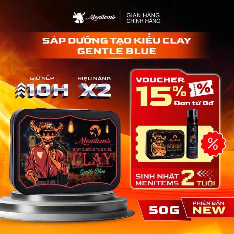 Sáp Vuốt Tóc Clay Gentle Blue Menitems 100g, giúp giữ nếp tạo kiểu, phù hợp tạo các kiểu yêu cầu độ liên kết cao