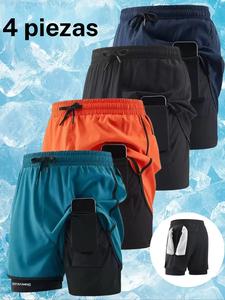 4pcs Shorts deportivos para correr de secado rápido para damas, diseño de dos piezas anti-transparencia, ajustados para verano, gimnasio y entrenamiento