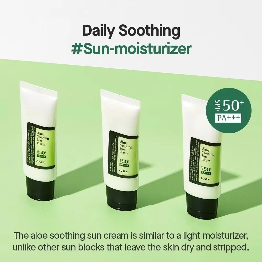 Aloe Soothing Sun Cream SPF 50 PA+++ 50ml, Aloe Extract 5.5%, Mild Hydrating Sunscreen
