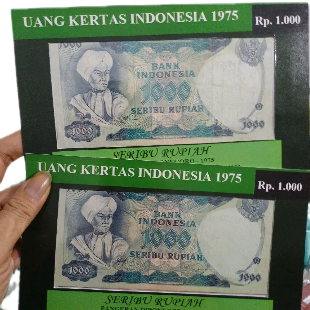 koleksi uang kuno 1000 dipo 1975 dengan folder eksklusif nya kondisi sesuai noser yag anda pilih real pick