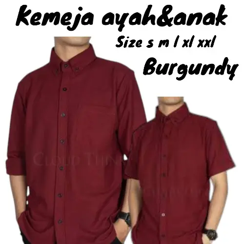 kemeja polos couple ayah dan anak laki laki warna burgundy lengan pendek dan panjang dewasa katun keluarga