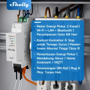 Shelly Pro EM 50A - WLAN & LAN Smart Energy Meter 2 Channels on 1 Phase 2A Potential-Free Contacts 4-Quadrant Measurement Photovoltaics No Hub Required Data Storage