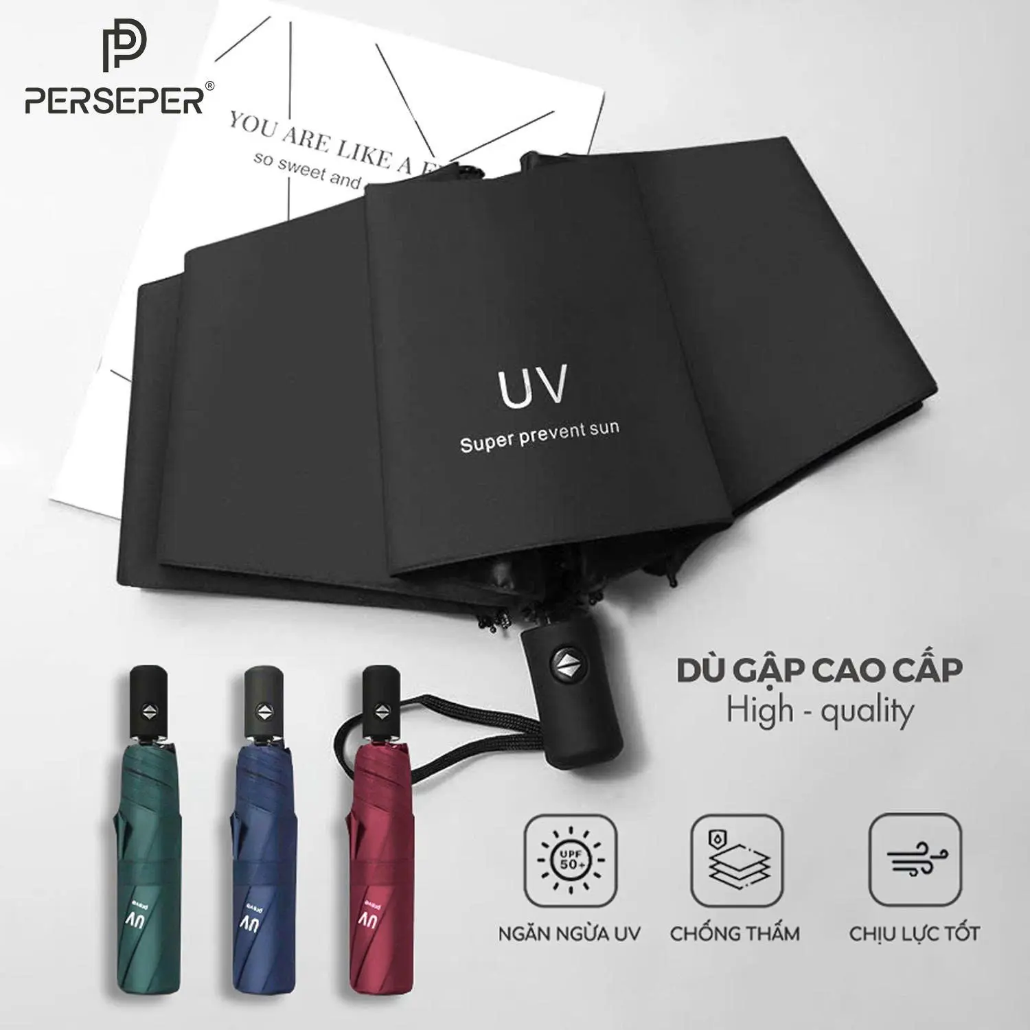Ô dù che mưa nắng tự động gấp mở 8 nan,12 nan chống tia UV chống nước tốt – Ekiu Shop