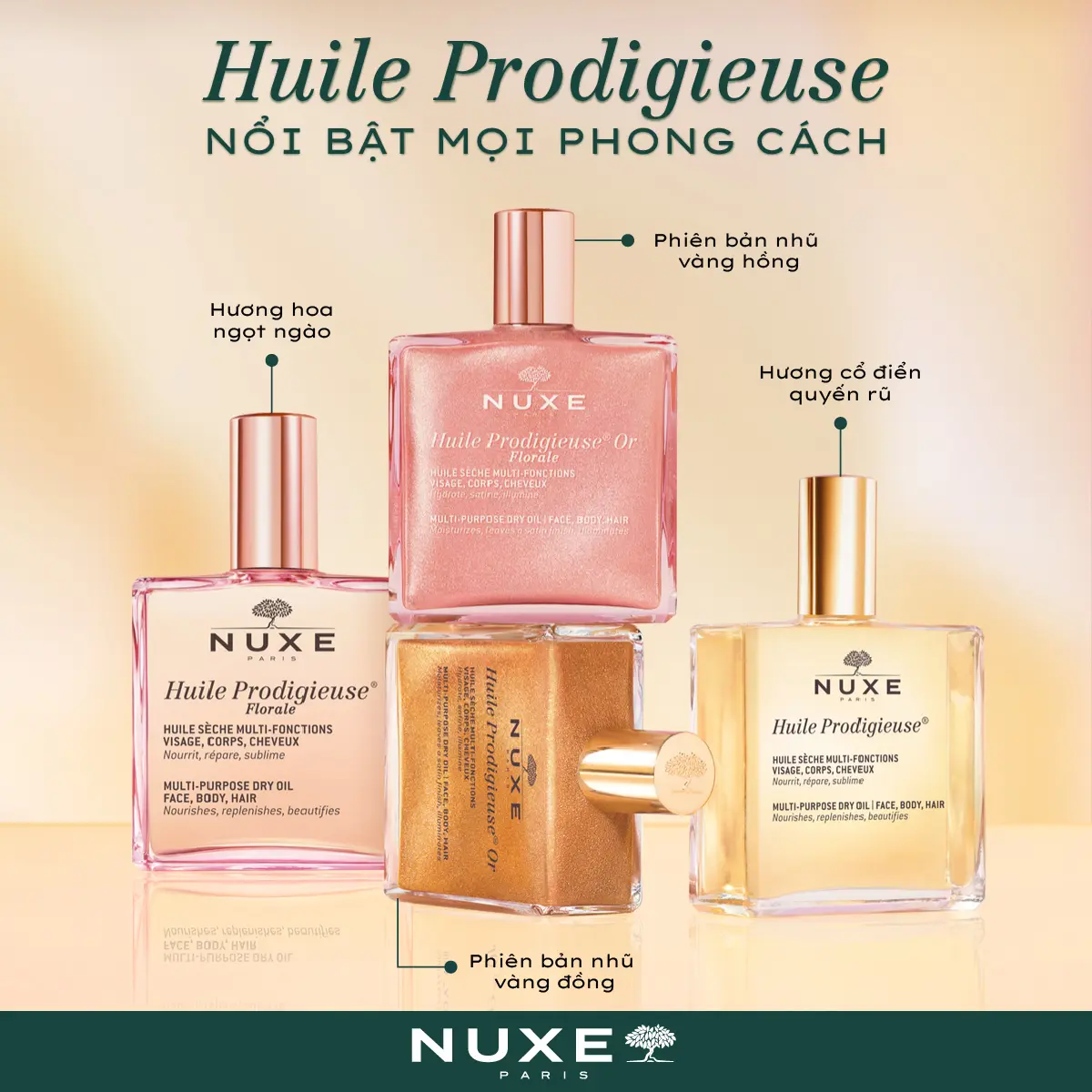 Bộ dầu dưỡng khô đa năng Nuxe Huile Prodigieuse Mini Glow Kit 10ml x 3