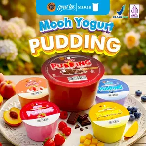 ［SWEET TEN］MOOH PUDING (120GR ISI 12-24 CUP 1 DUS) aneka rasa Peach Chocoberry Bluberi Stroberi Mangga dengan NATA kenyal, aneka rasa buah fresh kemasan cup trendi dan lucu, PUDING NATA favorit anak anak sajian dessert manis, makanan ringan bekal sekola
