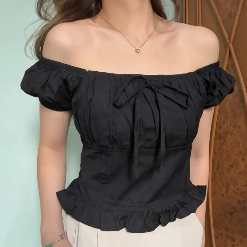 LACHEL Hyacinth Ribbon Puff Top / Atasan Wanita Pita Puff 2 Ways Use Top variasi 2