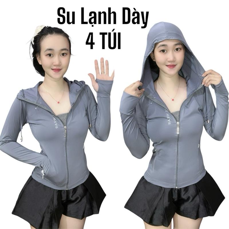 (40-70kg) Áo Khoác Nón Su Lạnh 4 Túi (2 Túi Ngoài khoá kéo + 2 Túi trong thường), Tay dài xỏ ngón khoác tập gym, Áo Khoác Tập Yoga
