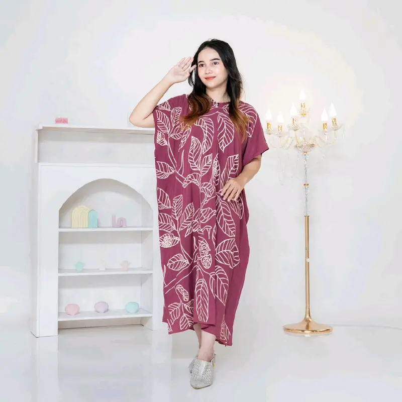 Daster Lowo Saerah, Motip daun dengan bahan rayon premium halus dan bisa di pakai santai nyaman dirumah ada resliting bunsui Formal Dress 1