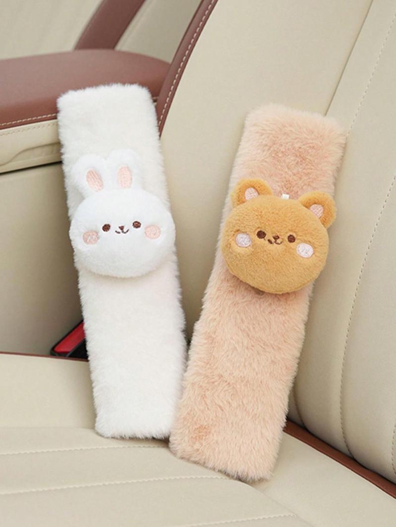 Product Introduction of 2-piece set Cute Cartoon Car Seat Belt Shoulder Protection Plush Bear Rabbit Car Anti Lock Shoulder Cover All Year Round 2