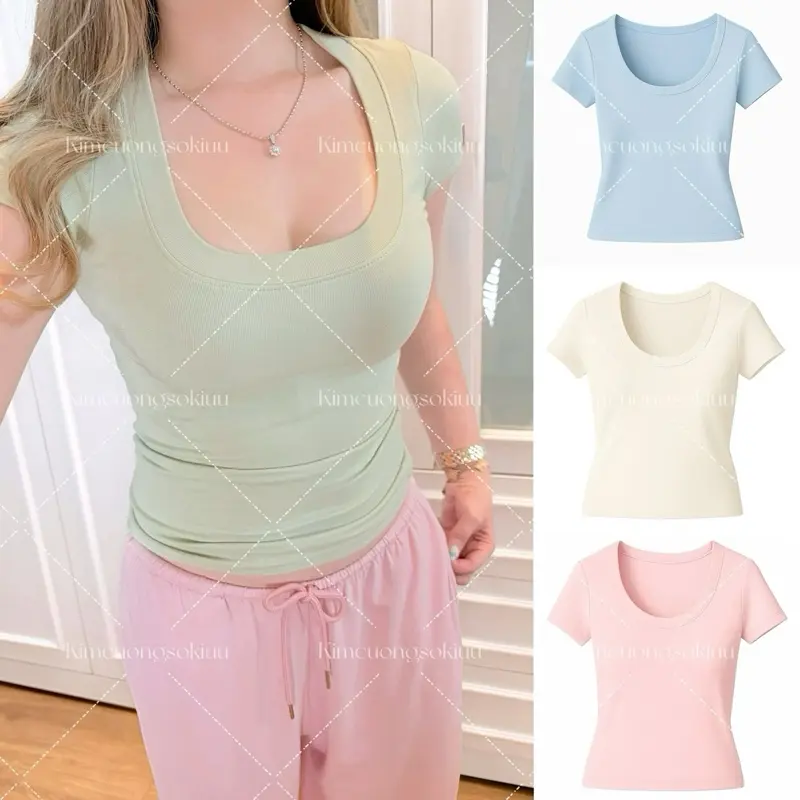 Áo cổ vuông dáng dài ôm đủ màu đủ vải Cotton Top Nữ
