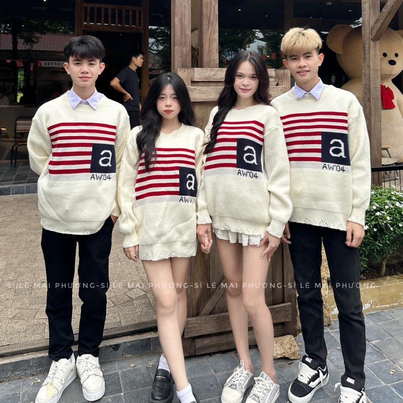 DEAL MỞ BÁN ÁO LEN DÀI TAY NAM NỮ CHỮ A KẺ SỌC ĐỎ